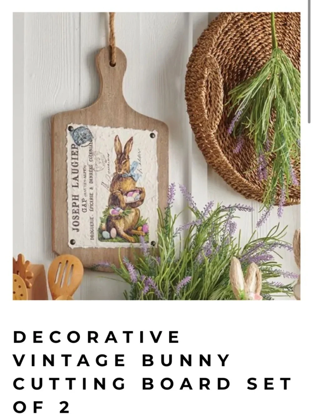 Joseph Laugier Rustic Farmhouse Brown Rabbit Cutting Board Decor Set of 2